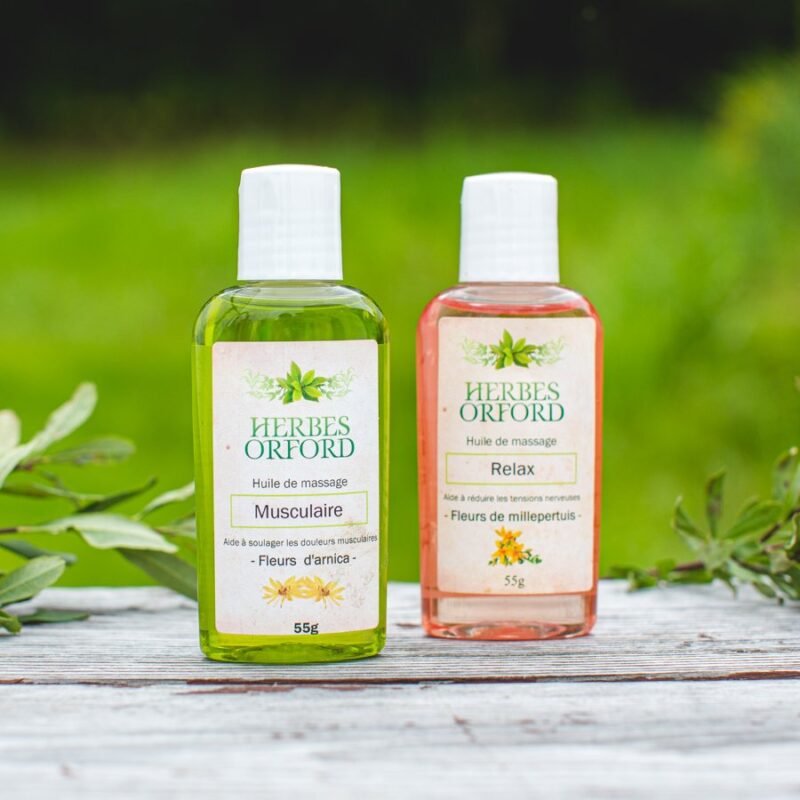 huile de massage musculaire et relax par Herbes Orford